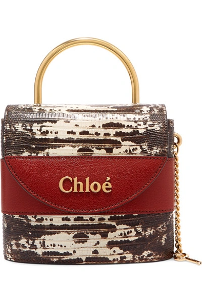 Shop Chloé Aby Lock Small Lizard-effect Leather Shoulder Bag In Brown
