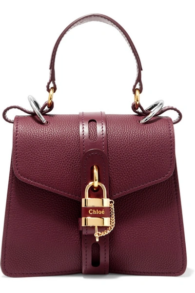 Shop Chloé Aby Small Textured And Smooth Leather Tote In Burgundy