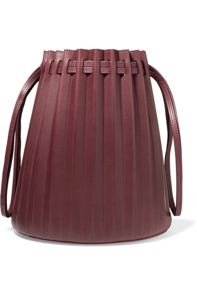 Shop Mansur Gavriel Pleated Leather Bucket Bag In Burgundy