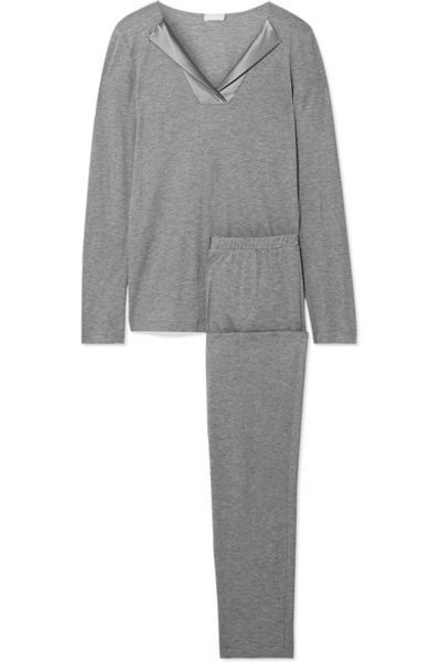 Shop Hanro Fenja Stretch Silk-trimmed Cotton And Modal-blend Jersey Pajama Set In Gray