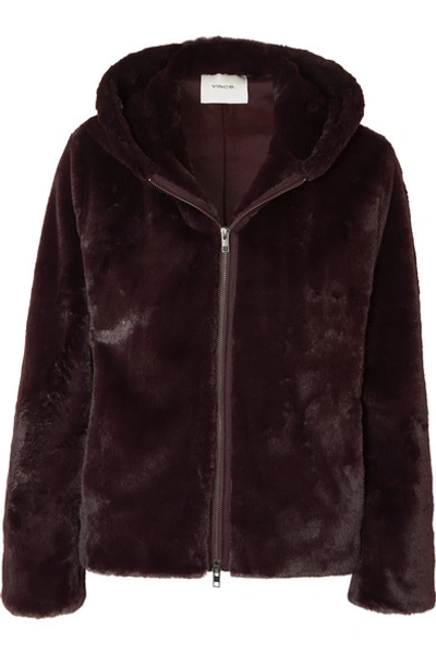 Shop Vince Hooded Faux Fur Jacket In Merlot