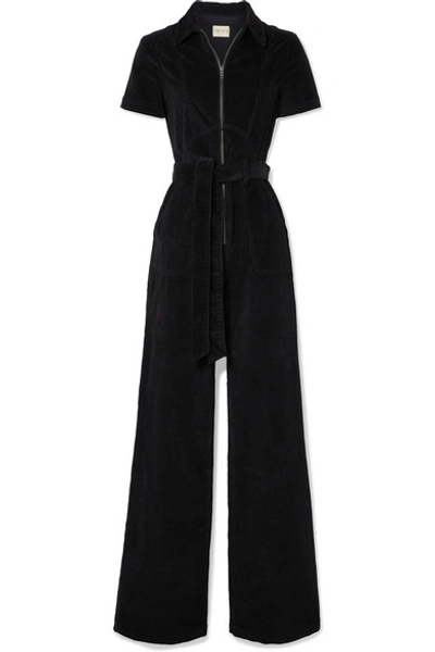 Shop Alice And Olivia Gorgeous Belted Cotton-blend Corduroy Jumpsuit In Black