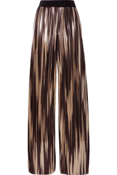 Shop Alice And Olivia Elba Pleated Lamé Wide-leg Pants In Gold