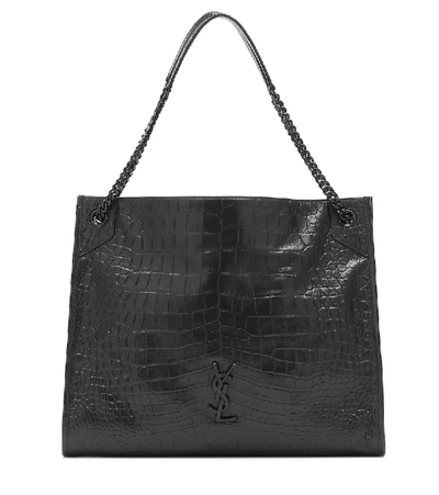 Shop Saint Laurent Niki Croc-effect Leather Tote In Black