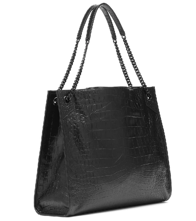 Shop Saint Laurent Niki Croc-effect Leather Tote In Black