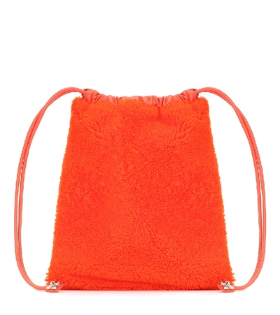 Shop Off-white Jitney Furry Shearling Pouch In Orange