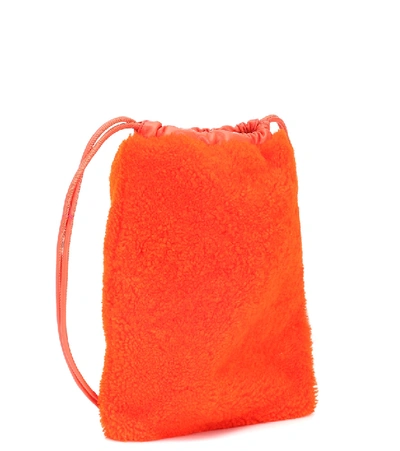 Shop Off-white Jitney Furry Shearling Pouch In Orange