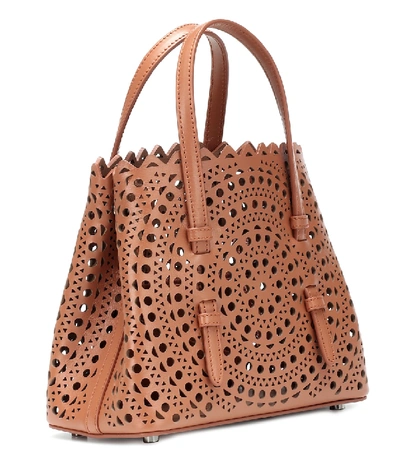 Shop Alaïa Mina Mini Leather Tote In Brown