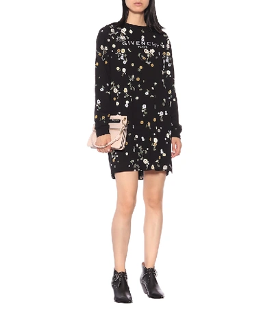 Shop Givenchy Floral Cotton-jersey Minidress In Black