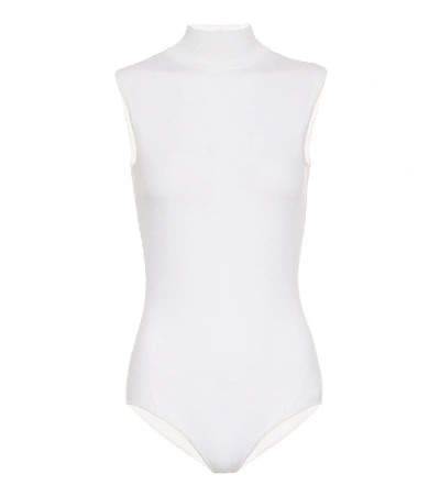 Shop Alaïa Turtleneck Wool-blend Bodysuit In White