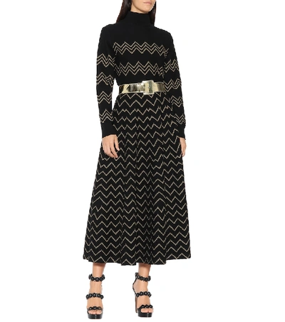 Shop Alaïa Metallic Jacquard Knit Midi Skirt In Black