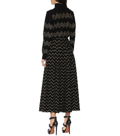 Shop Alaïa Metallic Jacquard Knit Midi Skirt In Black