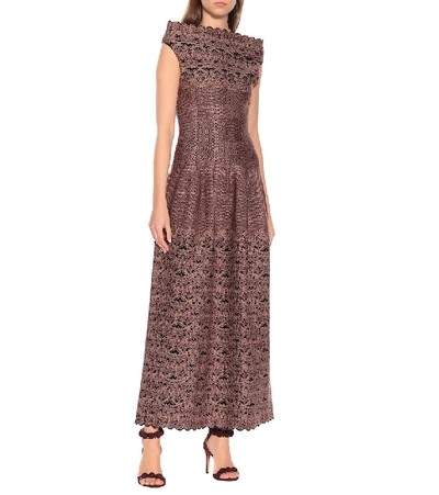 Shop Alaïa Jacquard Knit Dress In Brown
