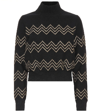Shop Alaïa Zig-zag Wool-blend Sweater In Black
