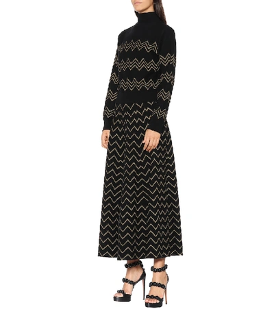 Shop Alaïa Zig-zag Wool-blend Sweater In Black