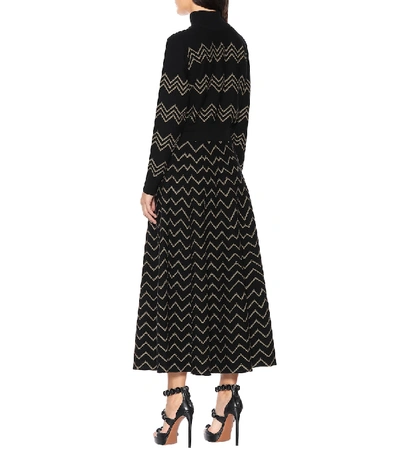 Shop Alaïa Zig-zag Wool-blend Sweater In Black