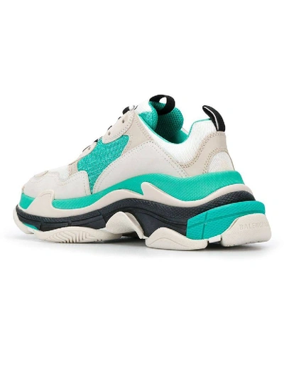 Shop Balenciaga White And Green Triple S Sneakers