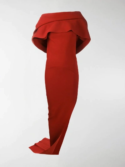 Shop Rick Owens Cowl Back Draped Gown In Red