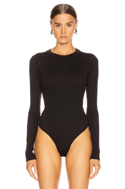 Shop Re/done Ribbed Long Sleeve Bodysuit In Black