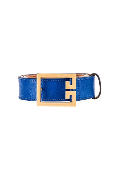 Shop Givenchy Flat Grained Logo Leather Belt In Blue In Persian Blue