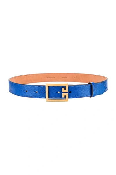 Shop Givenchy Flat Grained Logo Leather Belt In Blue In Persian Blue