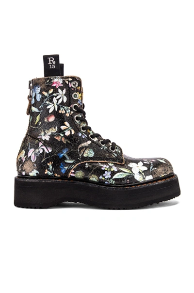 Shop R13 Single Stacked Lace Up Boots In Cracked Wk6 Floral