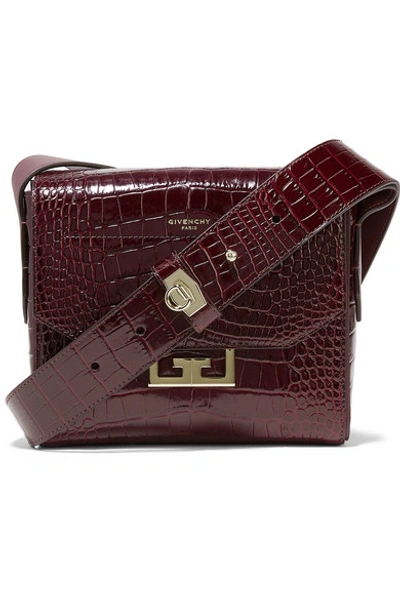 Shop Givenchy Eden Small Croc-effect Leather Shoulder Bag In Merlot