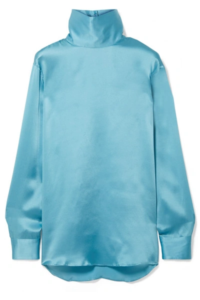 Shop Dries Van Noten Contisy Silk-satin Turtleneck Top In Turquoise