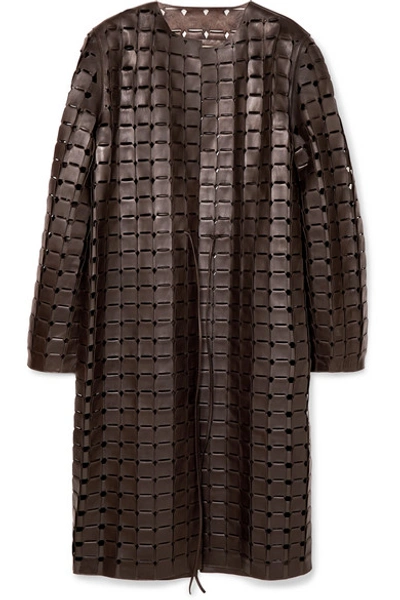 Shop Bottega Veneta Leather Coat In Brown