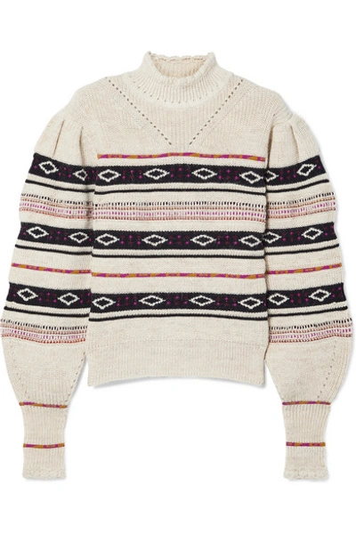 Shop Isabel Marant Conelly Pointelle-trimmed Intarsia Knitted Turtleneck Sweater In White