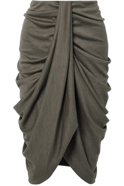 Shop Isabel Marant Datisca Asymmetric Ruched Wool-jersey Skirt In Army Green