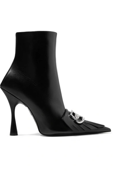 Shop Balenciaga Knife Logo-embellished Fringed Leather Ankle Boots In Black