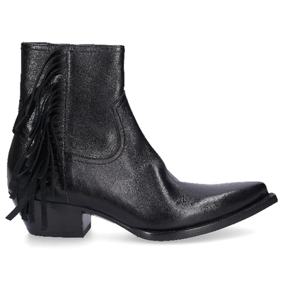 Shop Saint Laurent Cowboy-/ Biker Ankle Boots Lukas Fringe Black