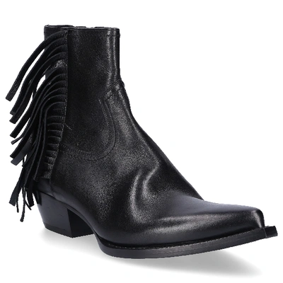 Shop Saint Laurent Cowboy-/ Biker Ankle Boots Lukas Fringe Black