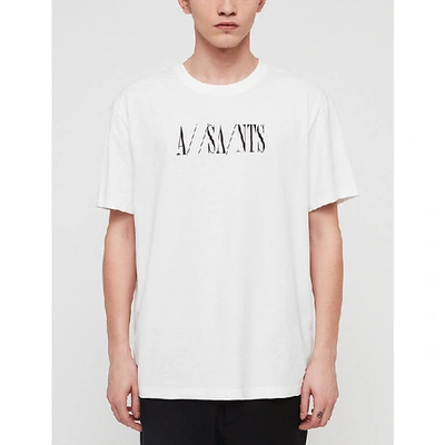 Shop Allsaints Logo-print Cotton-jersey T-shirt In Optic White/bl