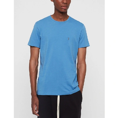 Shop Allsaints Tonic Crewneck Cotton-jersey T-shirt In Atlantic Blue
