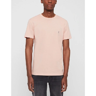 Shop Allsaints Tonic Crewneck Cotton-jersey T-shirt In Coral Pink