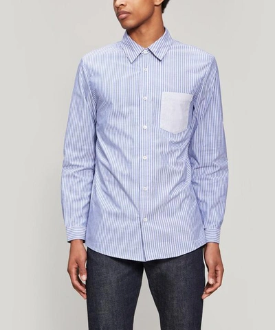 Shop Apc Contrast Stripe Cotton Shirt In White