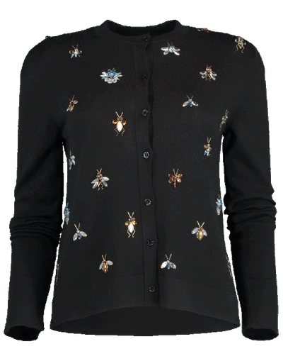 Shop Carolina Herrera Embroidered Cardigan In Black