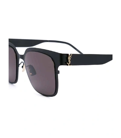 Shop Saint Laurent Black Platinum Square Frame Sunglasses