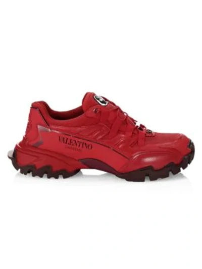 Shop Valentino Garavani Climber Leather Sneakers In Red