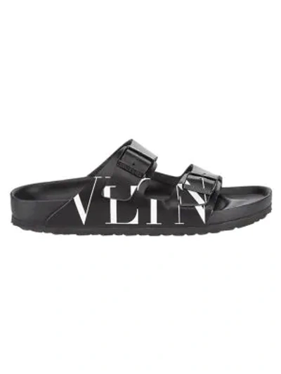 Shop Valentino Garavani  X Birkenstock Double Strap Logo Sandals In Nero