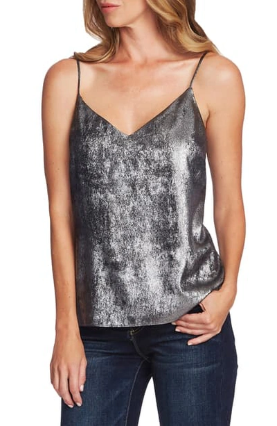 Shop Vince Camuto Metallic Lace Up Back Camisole In Rich Black