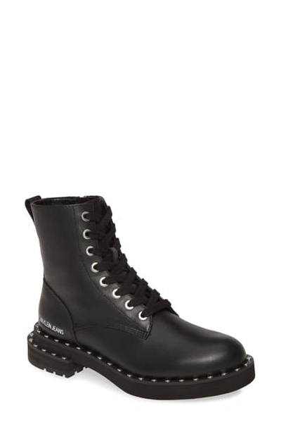 Calvin Klein Jeans Est.1978 Nannie Stud Welt Combat Boot In Black Leather |  ModeSens