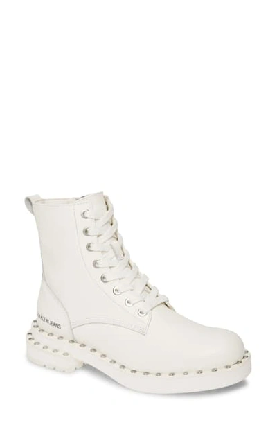 Shop Calvin Klein Jeans Est.1978 Nannie Stud Welt Combat Boot In White Leather