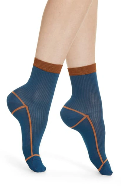Shop Hysteria By Happy Socks Lily Rib Ankle Socks In Medium Blue