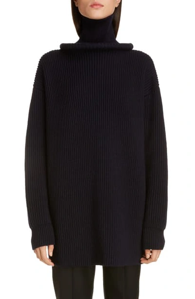 Shop Balenciaga Ring Collar Rib Wool Sweater In Navy