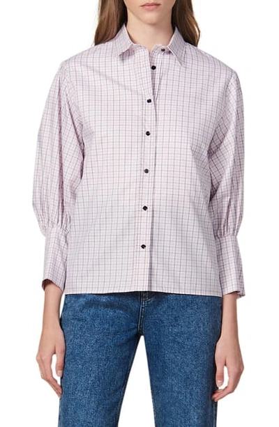 Shop Sandro Noale Windowpane Check Button-up Cotton Shirt In Pink