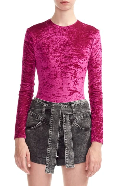 Shop Maje Tipy Crushed Velvet Bodysuit In Pink
