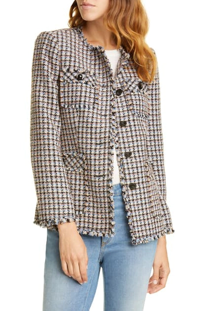 Shop Rebecca Taylor Houndstooth Tweed Jacket In Robins Egg Combo